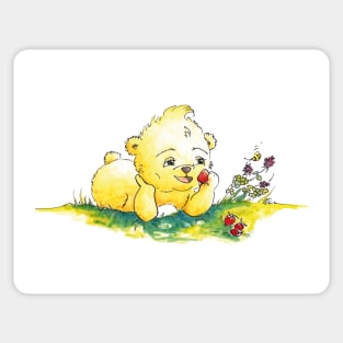 Cute golden bear eating berries Sticker